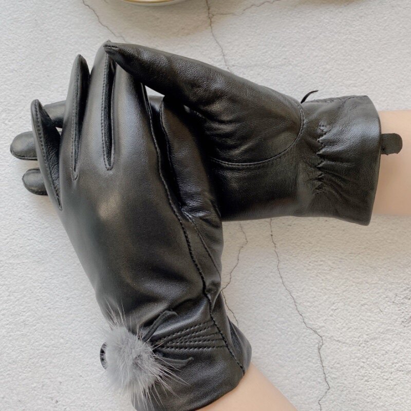 秋冬新款真绵羊皮女式真皮手套时尚带手机触摸屏皮手套保暖厚里绒