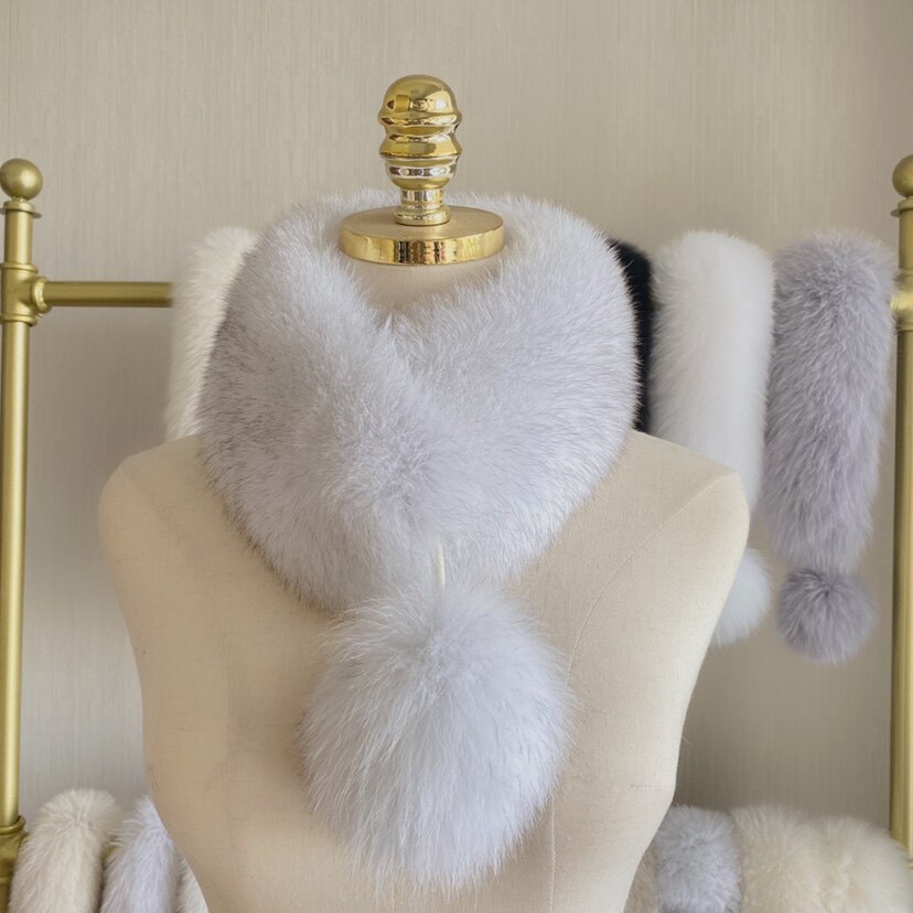 秋冬狐狸毛双面皮草围巾反面獭兔皮毛磁铁搭扣毛球款毛毛围脖保暖