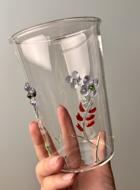 高硼硅四叶草花纹水杯清新家用