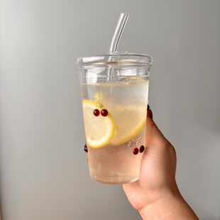 手绘浮雕立体樱桃玻璃杯吸管牛奶杯ins咖啡果汁杯气泡水酒杯带盖