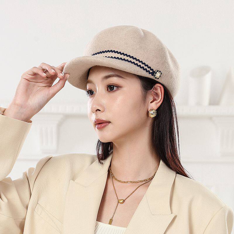 诗丹凯萨2023新款帽子女秋冬季羊毛帽女时尚逛街鸭舌帽女休闲日系
