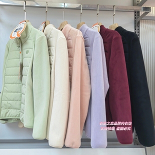 桔也8801女士前后绵羊毛云感气绒衣拉链拼接立领保暖开衫外套上衣