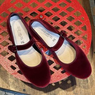 HOME WORK手工复古丝绒皮底玛丽珍女鞋