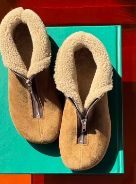 HOME WORK原创设计手工拉链两穿通体羊羔毛雪地靴焦棕色