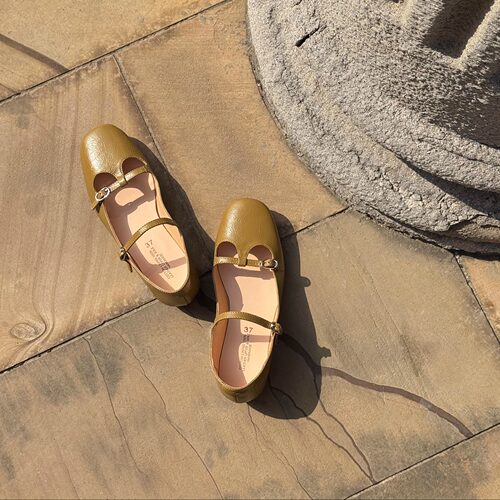 手工制牛皮复古粗跟丁字玛丽珍鞋