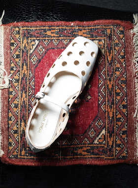 HOME WORK设计感单鞋法式复古牛皮镂空手工玛丽珍鞋女鞋珍珠白色