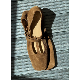 HOME 优雅复古丁字方头超软皮玛丽珍棕色 WORK原创设计手工制法式