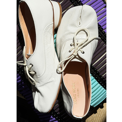 HOME WORK原创设计手工tabi分趾忍者系带超软褶皱牛皮女鞋白色