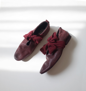 WORK 饰鞋 pre 手工制丝带装 勃艮第红 fall17 HOME