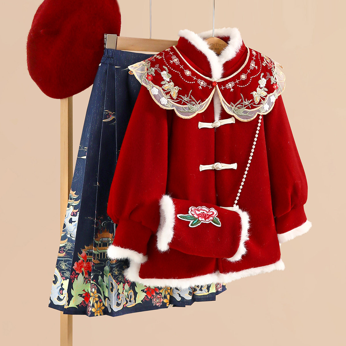 小虎帕蒂女童洋气新年服棉衣儿童刺绣唐装汉服冬款马面裙两件套装,童装/婴儿装/亲子装,汉服,淘宝优惠券,粉丝福利购,淘宝优惠卷