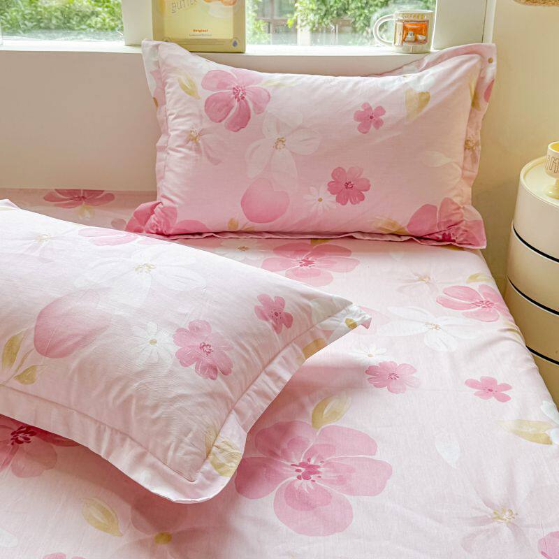 2025新款田园粉色纯棉枕套一对装48x74cm枕头内胆套家用全棉单人