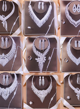 时尚奢华闪亮水钻流苏锁骨项链耳环戒指手链新娘礼服摄影首饰套链