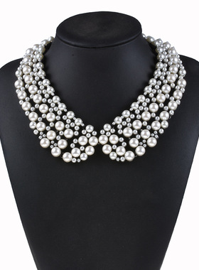欧美夸张复古假领水钻珍珠项链女