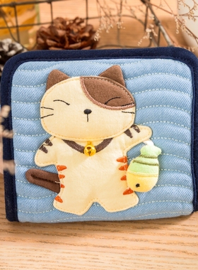 可爱啵啵猫咪 620009 钱夹布夹短款钱包韩版时尚收纳卡包棉布艺