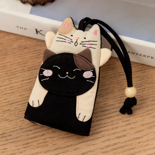 可爱啵啵猫 120942-01 卡通猫咪纯棉布抽拉钥匙包迷你创意锁匙包
