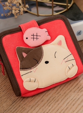 可爱啵啵猫 620150 卡通猫咪短款钱包钱夹硬币布夹多卡位越南产