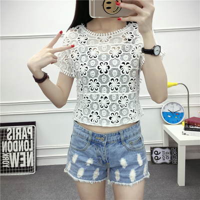 大码套头外搭短款小坎肩蕾丝罩衫