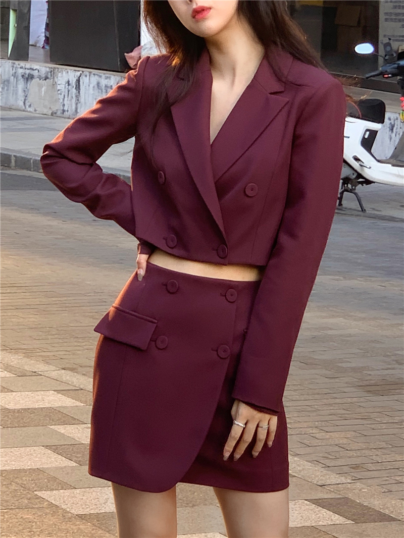Real auction real price retro suit versatile short jacket + suit skirt two piece skirt