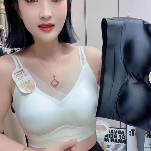 2025夏季新款女性感网纱V领桑蚕丝缎面一体杯二合一短款吊带美背