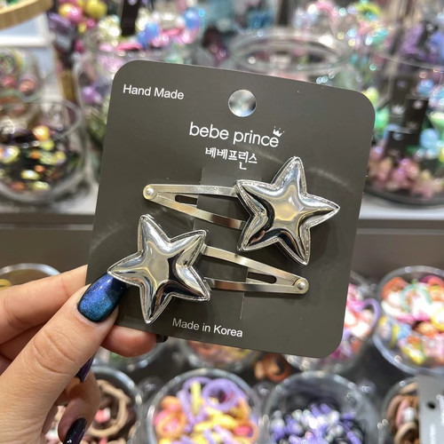 银色星星蝴蝶结爆款百搭发卡bb夹