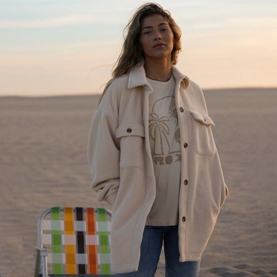 【质感牛货】澳洲出口原单 单排扣摇粒绒 秋冬纯色口袋衬衫外套女