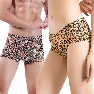 情侣内裤2024新款冰丝性感火辣超薄丝滑夏季无痕一男一女豹纹短裤