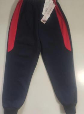 可定做中小学生男女校裤拼接红色条纹松紧腰裤脚紧口有兜大码长裤