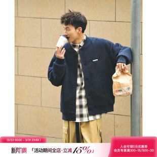 吕小虎华夫格棒球服外套男春季 卫衣棒球领夹克潮 青少年学院风开衫