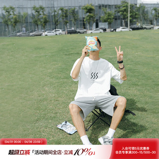 夏季 T恤 潮流简约ins波浪印花短袖 学生纯棉宽松Tee男 日系复古男士