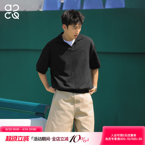 ACTUP夏季海鸥领针织短袖POLO衫