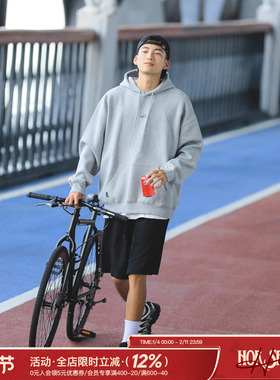 重磅硬挺百搭连帽卫衣男生春季oversize刺绣帽衫外套男装长袖上衣