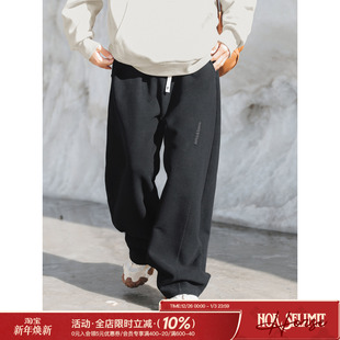 加绒加厚宽松休闲直筒长裤 吕小虎420g松紧腰抽绳设计卫裤 男秋冬季