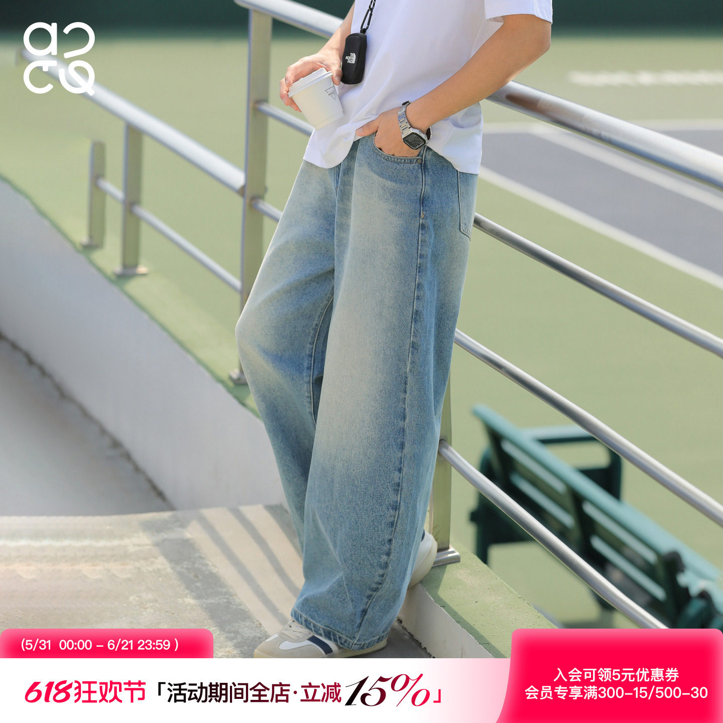 吕小虎ACTUP 夏季美式弯刀薄款牛仔裤男宽松阔腿长裤基础通勤裤子