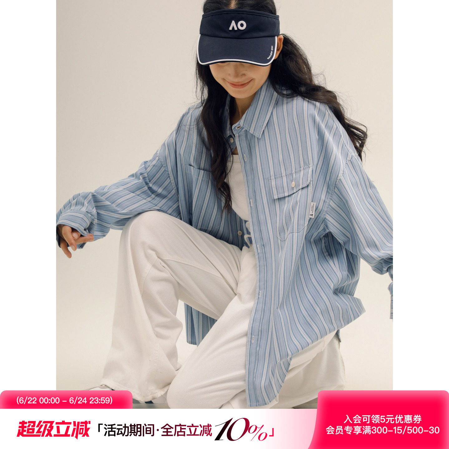 吕小虎ACTUP 潮牌ins条纹翻领长袖衬衫男春季不规则口袋衬衣外套