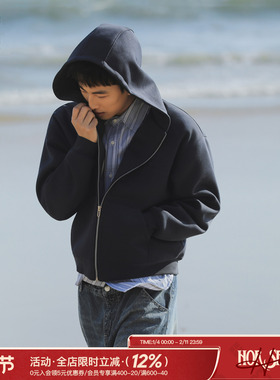 吕小虎ACTUP 春季390g刺绣连帽开衫卫衣男生美式夹克流行拉链外套