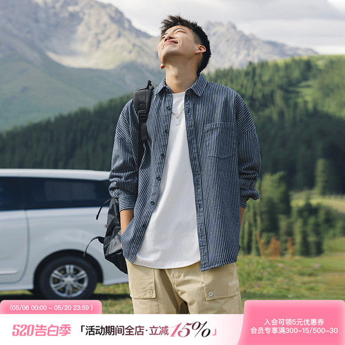 美式潮牌条纹牛仔长袖衬衫外套
