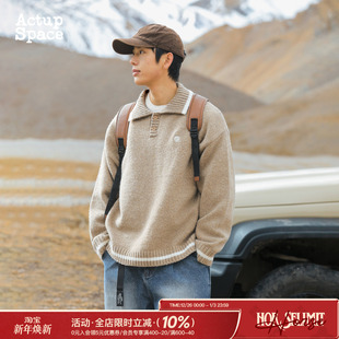 青少年学院风针织衫 吕小虎ACTUP POLO领毛衣男士 美式 情侣上衣 冬季