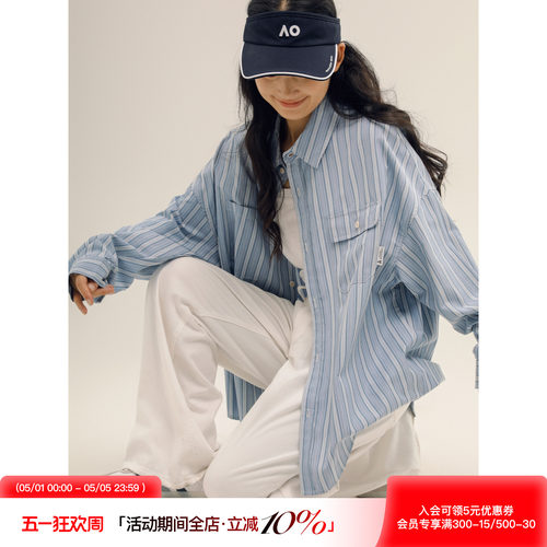 吕小虎潮牌ins条纹翻领长袖衬衫