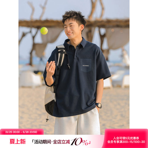 美式休闲字母印花翻领POLO衫T恤