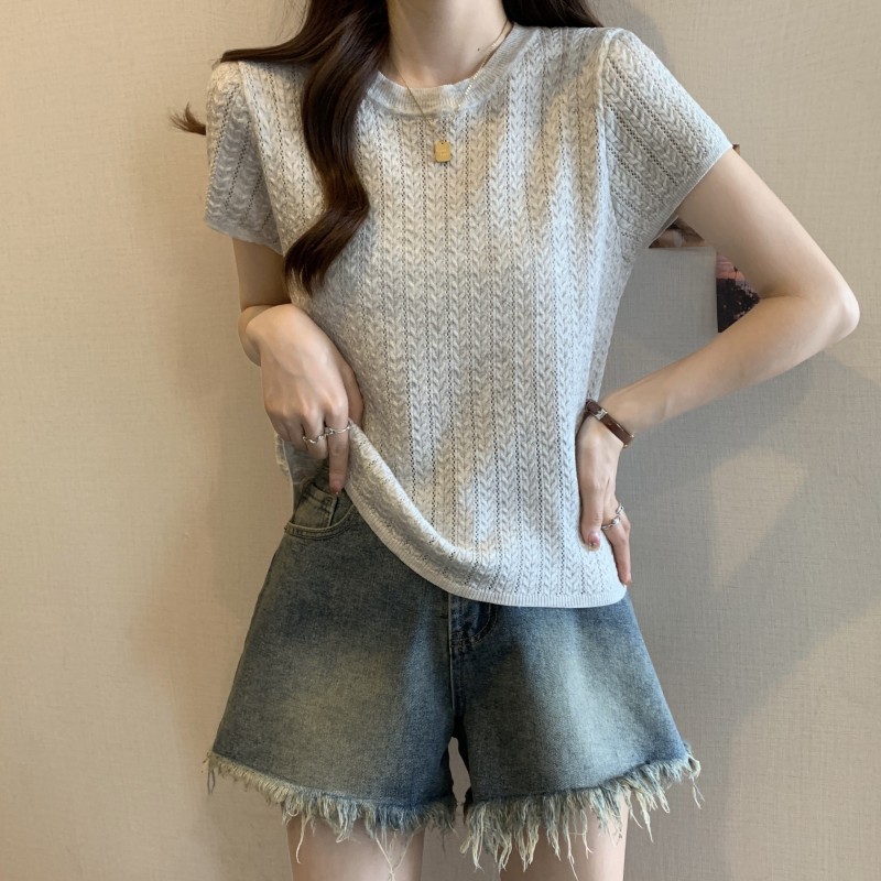 2025夏季新款大码女装T恤胖妹妹短袖针织衫圆领设计感上衣女小衫