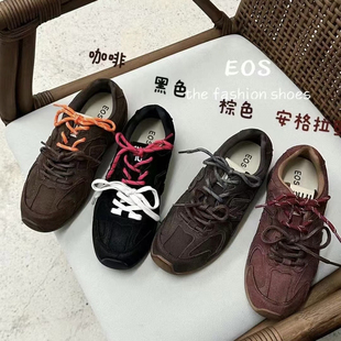 EOS真皮磨砂皮平底内增高舒适老爹鞋休闲百搭23250-35