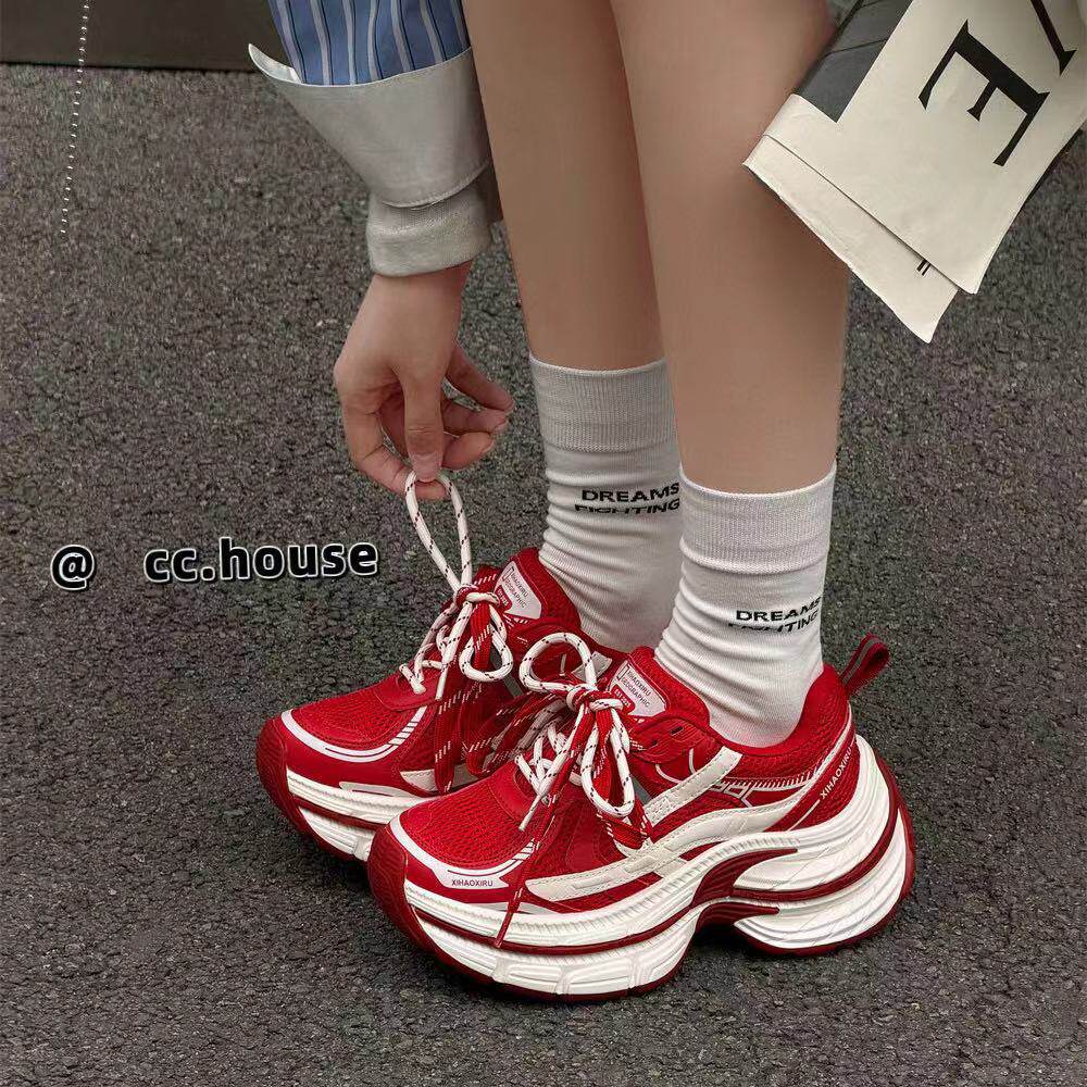 早春休闲运动鞋明星款松糕底巴黎老爹鞋女透气网面跑步鞋