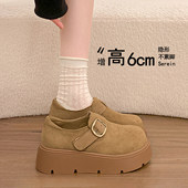 一脚蹬单鞋 厚底增高勃肯鞋 子 真皮全包乐福鞋 41大码 女2026新款 春季