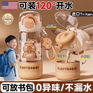 卡皮巴拉儿童水杯上学专用女孩小学生幼儿园夏2025新款 双饮吸管杯