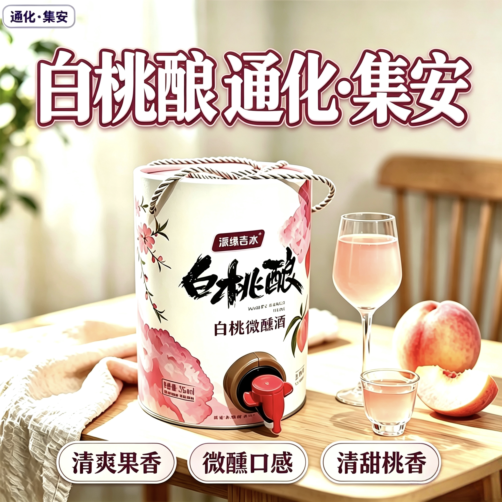 通化集安白桃发酵酒 白桃酿 三斤5度微醺 原汁含量95 好喝微醺