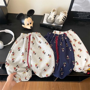 男女童束脚卫裤新款春秋季韩系卡通米奇满印宝宝洋气休闲运动长裤
