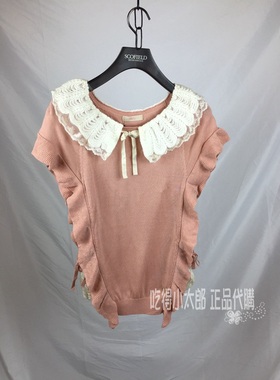 ROEM正品 甜美荷叶边蕾丝拼接针织衫  花瓣领针织衫 698