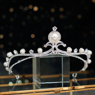 皇冠女王珍珠发卡生日新娘头饰婚纱头冠公主王冠头箍发箍儿童