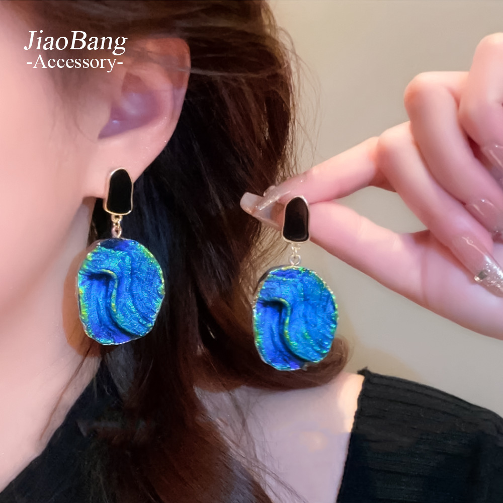 银针小众克莱因蓝色耳环夸张设计网红冷淡风耳坠时尚高级感耳饰女