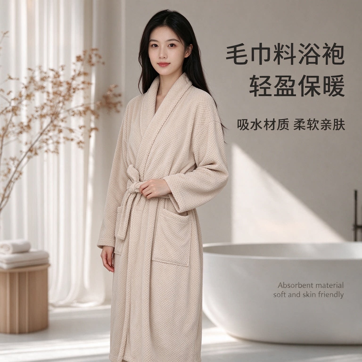 菠萝格家用浴袍吸水长款睡衣